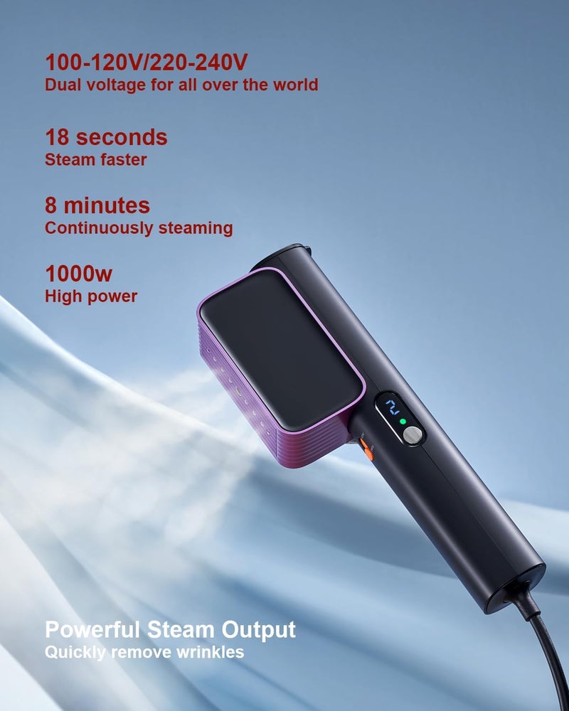 Nexdoo G7 2-in-1 Professional 100-240V Dual Voltage Steamer for Clothes and Iron for Clothes, Just 1lbs Lightly, 8 Minutes of Continuous Steam, 1000W Portable Steamer for travel and home - Image 3